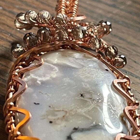 Dendritic Opal smoky quartz wire wrap wrapped pendant copper handmade artisan - Picture 15 of 16
